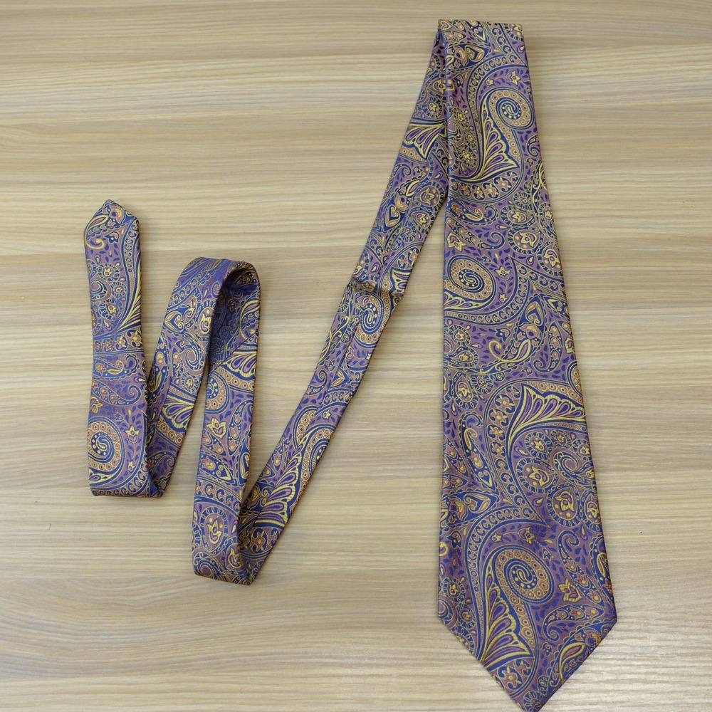PAUL SMITH Silk Tie Mauve Blue Gold Paisley Jacquard Designer Boho Suit‎ English